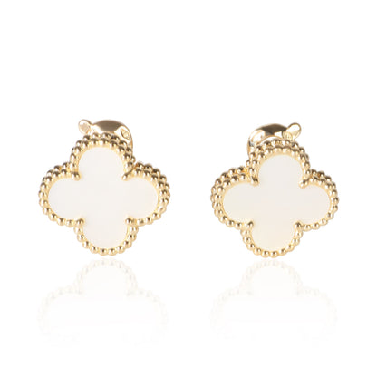 Yellow Gold Mother Of Pearl Vintage Alhambra Earrings