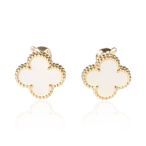 Yellow Gold Mother Of Pearl Vintage Alhambra Earrings