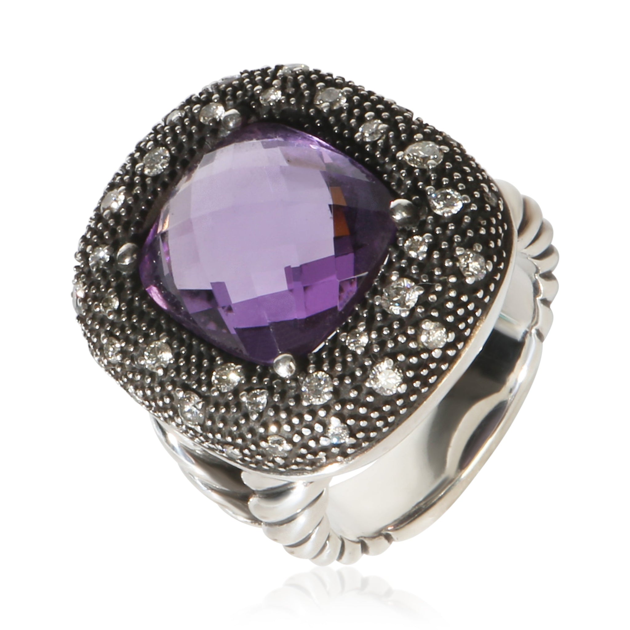 Sterling Silver Amethyst and Diamond Midnight Melange Ring