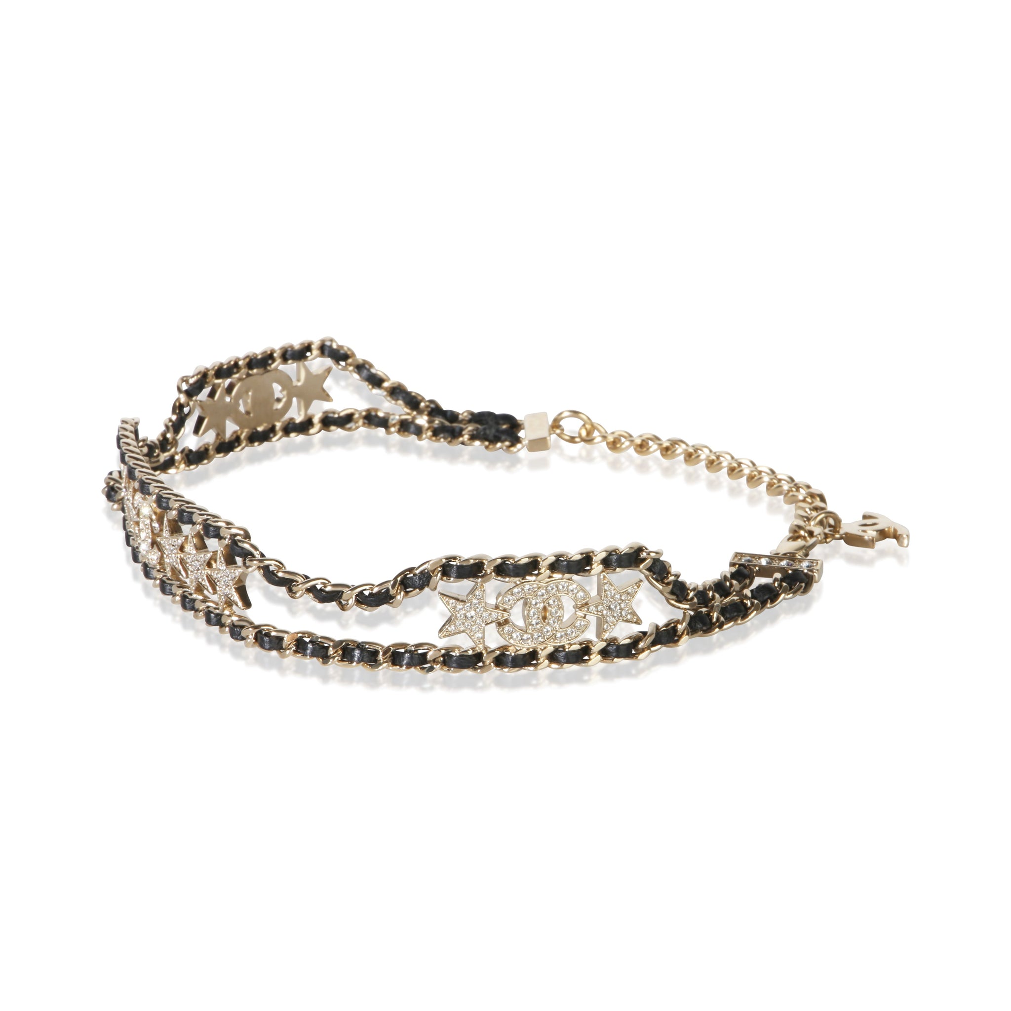 Gold-Plated 2023 Leather & Strass Choker Necklace