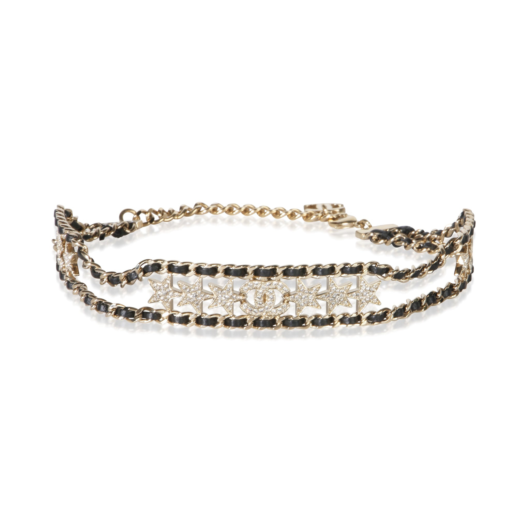 Gold-Plated 2023 Leather & Strass Choker Necklace