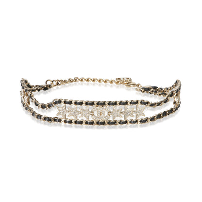 Gold-Plated 2023 Leather & Strass Choker Necklace