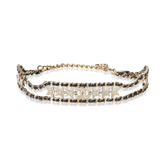 Gold-Plated 2023 Leather & Strass Choker Necklace