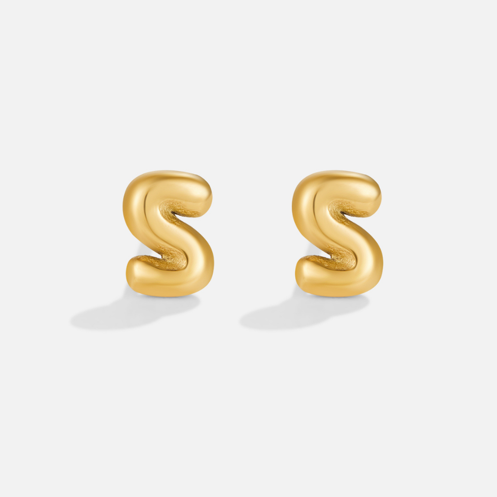 Gold Bubble Letter Earrings