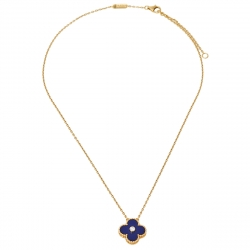 Van Cleef & Arpels Vintage Alhambra Lapis Lazuli Diamond 18K Yellow Gold Necklace
