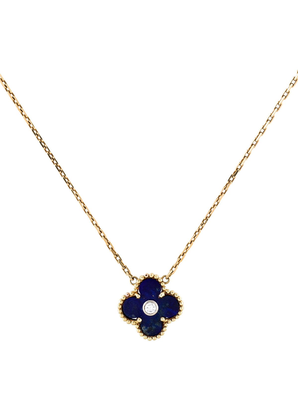 Van Cleef & Arpels Vintage Alhambra Lapis Lazuli Diamond 18K Yellow Gold Necklace