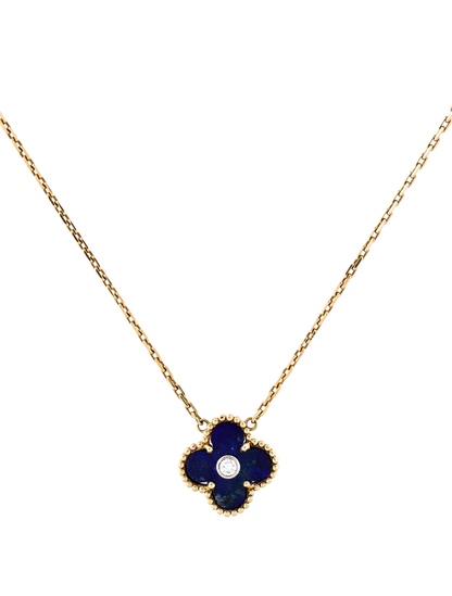 Van Cleef & Arpels Vintage Alhambra Lapis Lazuli Diamond 18K Yellow Gold Necklace
