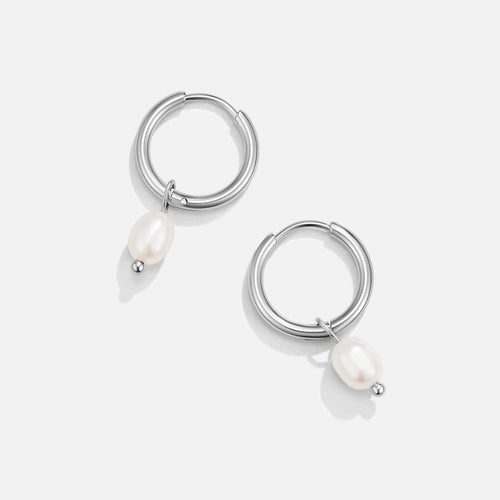 Freshwater Pearl Bella Silver Hoop Earrings