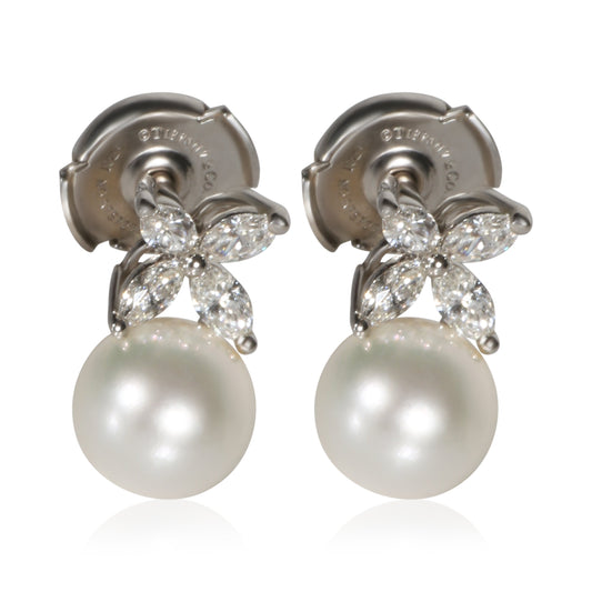 Platinum Pearl and Diamond Victoria Earrings