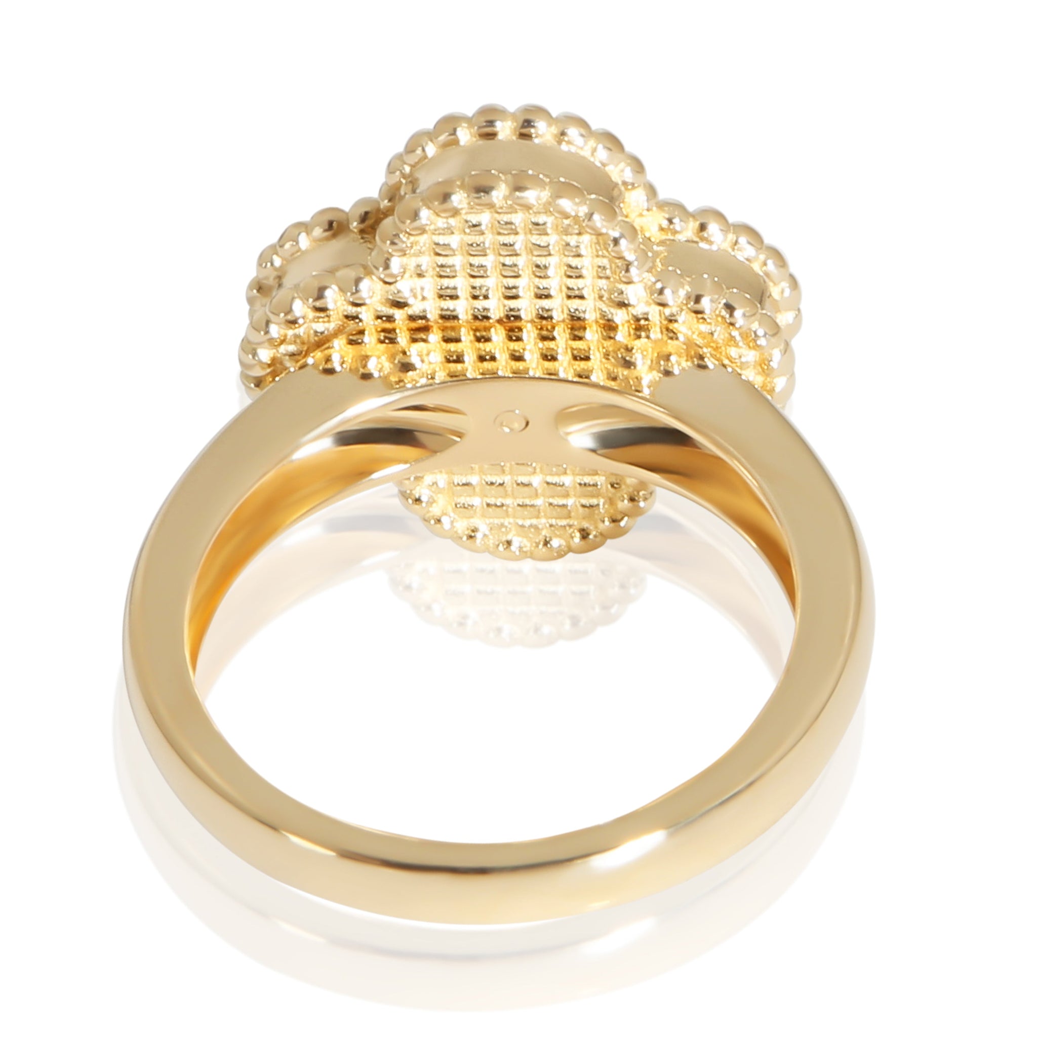 Yellow Gold Mother Of Pearl and Diamond Vintage Alhambra Ring