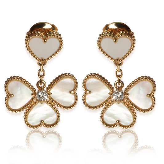 Yellow Gold Mother Of Pearl and Diamond Sweet Hearts Earrings