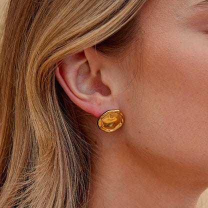 Ava Gold Button Earrings