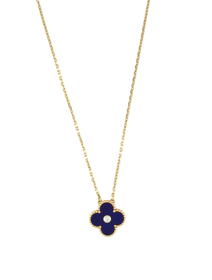 Van Cleef & Arpels Vintage Alhambra Lapis Lazuli Diamond 18K Yellow Gold Necklace