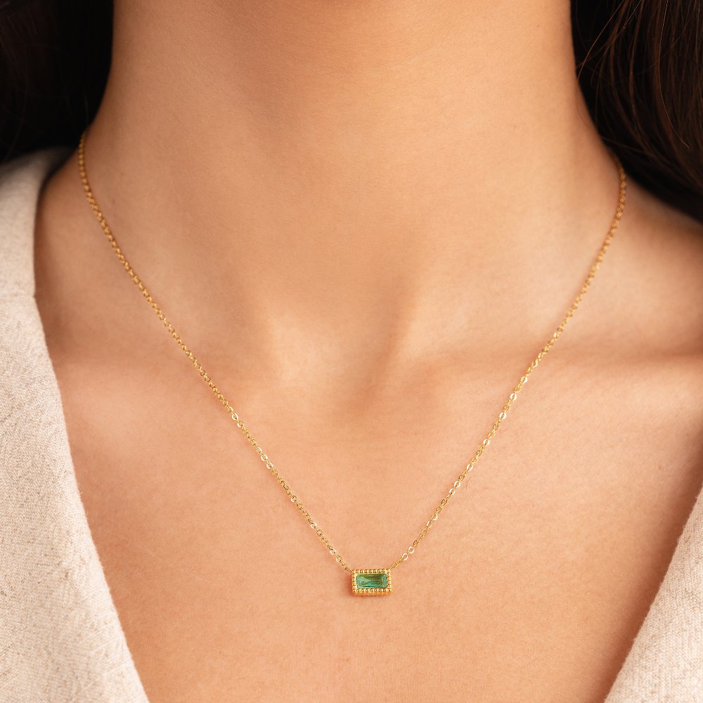 Baguette Birthstone Necklace