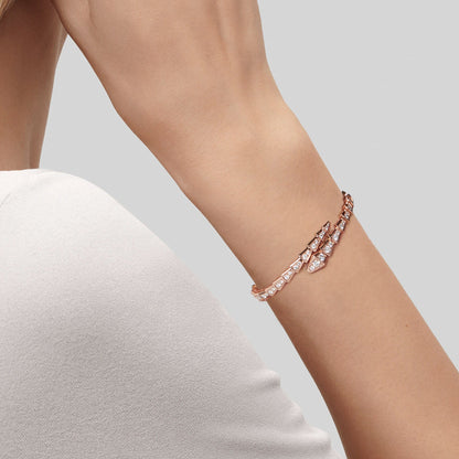 BVLGARI Serpenti Viper Thin Bracelet Rose Gold Full Pavé Diamonds 353793