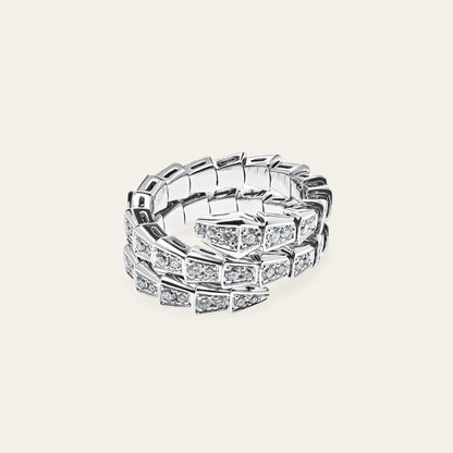 BVLGARI Serpenti Viper Thin Two-Coil Ring White Gold Full Pavé Diamond Set 357259