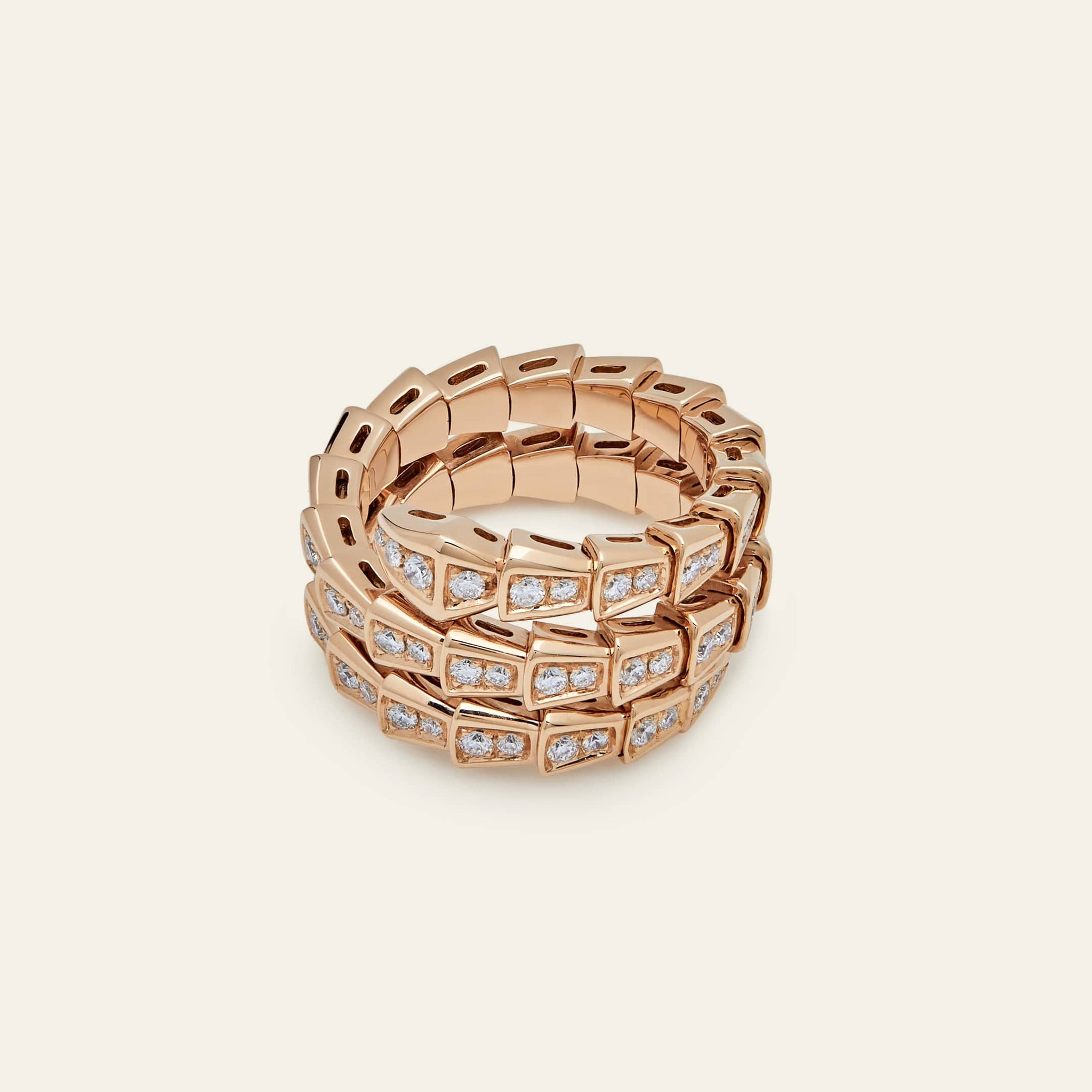 BVLGARI Serpenti Viper Two-Coil Ring Rose Gold Full Pavé Diamonds 357262