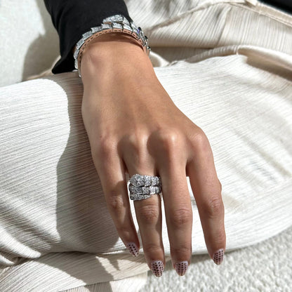 BVLGARI Serpenti Viper Two-Coil Ring White Gold Pavé Diamond 345228