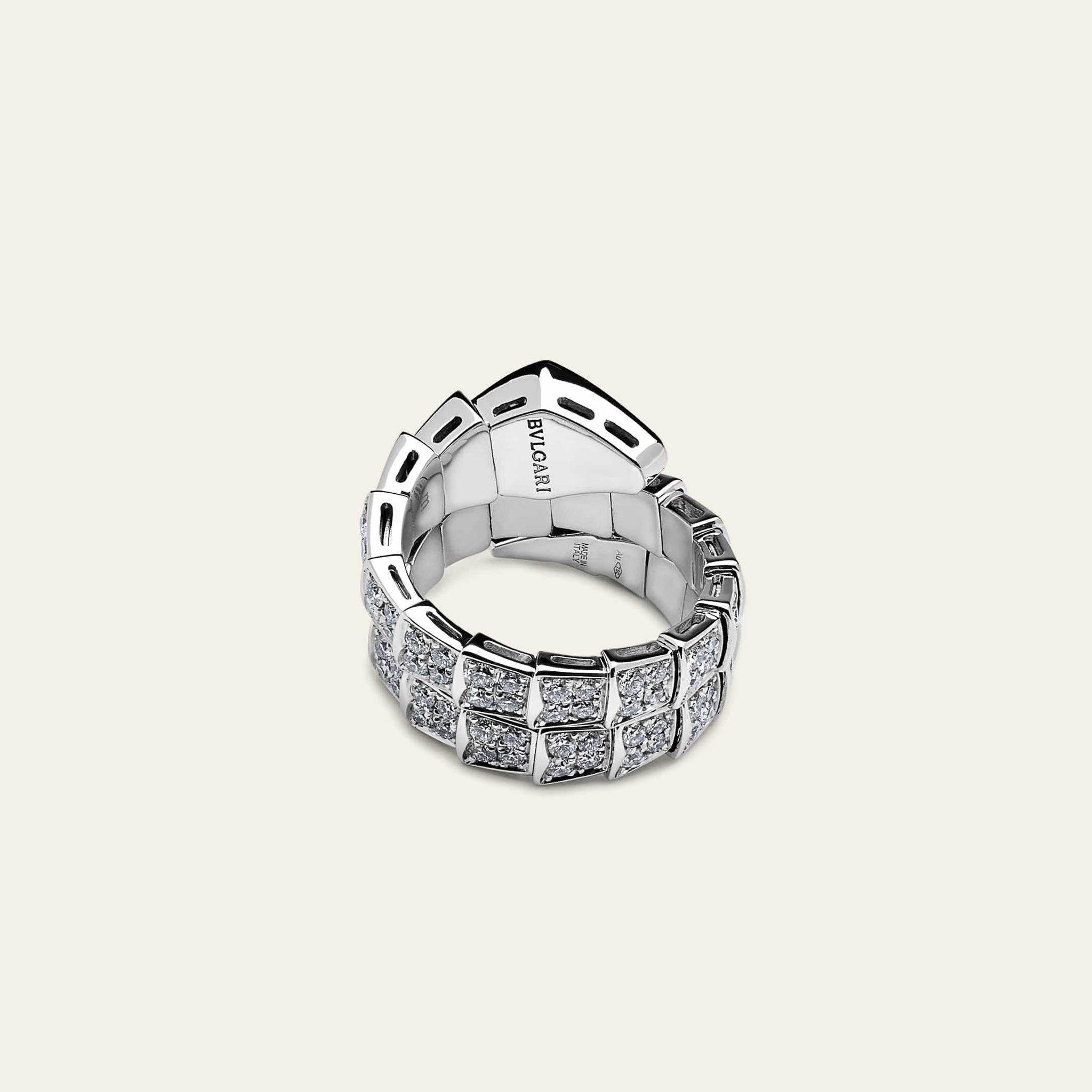 BVLGARI Serpenti Viper Two-Coil Ring White Gold Pavé Diamond 345228