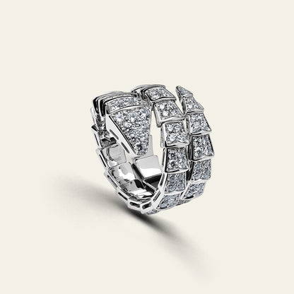 BVLGARI Serpenti Viper Two-Coil Ring White Gold Pavé Diamond 345228