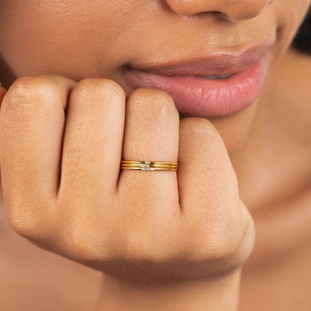 Eula Gold & Crystal Band Ring Set