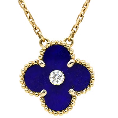 Van Cleef & Arpels Vintage Alhambra Lapis Lazuli Diamond 18K Yellow Gold Necklace
