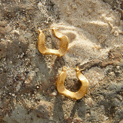 Geometric Wave Gold Hoop Earrings