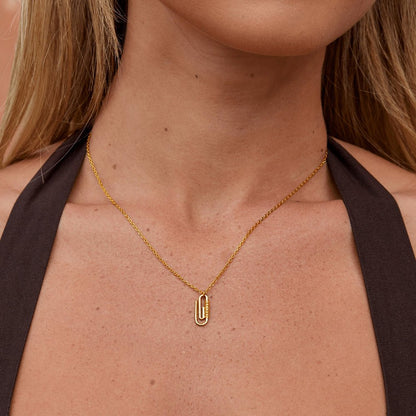 Gold Crystal Paperclip Pendant Necklace