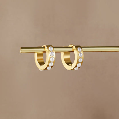 Gold Eula Pearl Hoop Earrings
