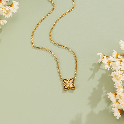 Golden Four Leaf Crystal Necklace