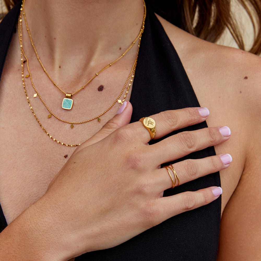 Golden Hummingbird Signet Ring