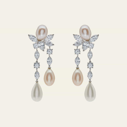 Graff Platinum and White Gold Diamond and Pearl Drop Earrings