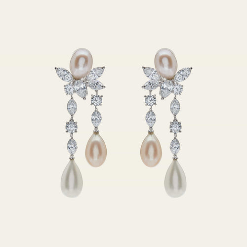 Graff Platinum and White Gold Diamond and Pearl Drop Earrings