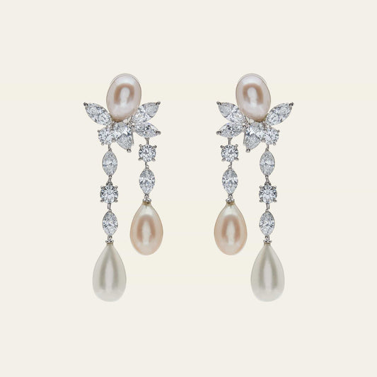 Graff Platinum and White Gold Diamond and Pearl Drop Earrings