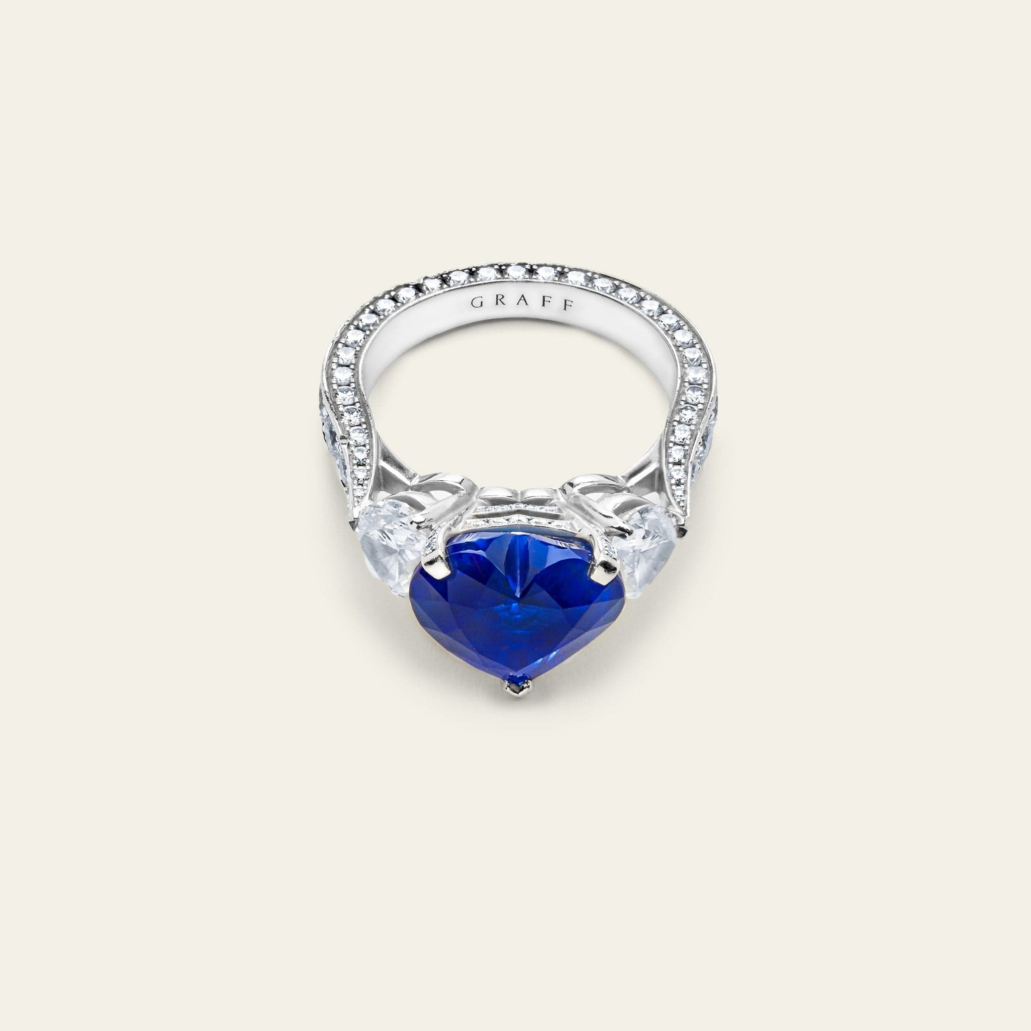 Graff Platinum Heart Shape Blue Sapphire and Diamond Promise Ring