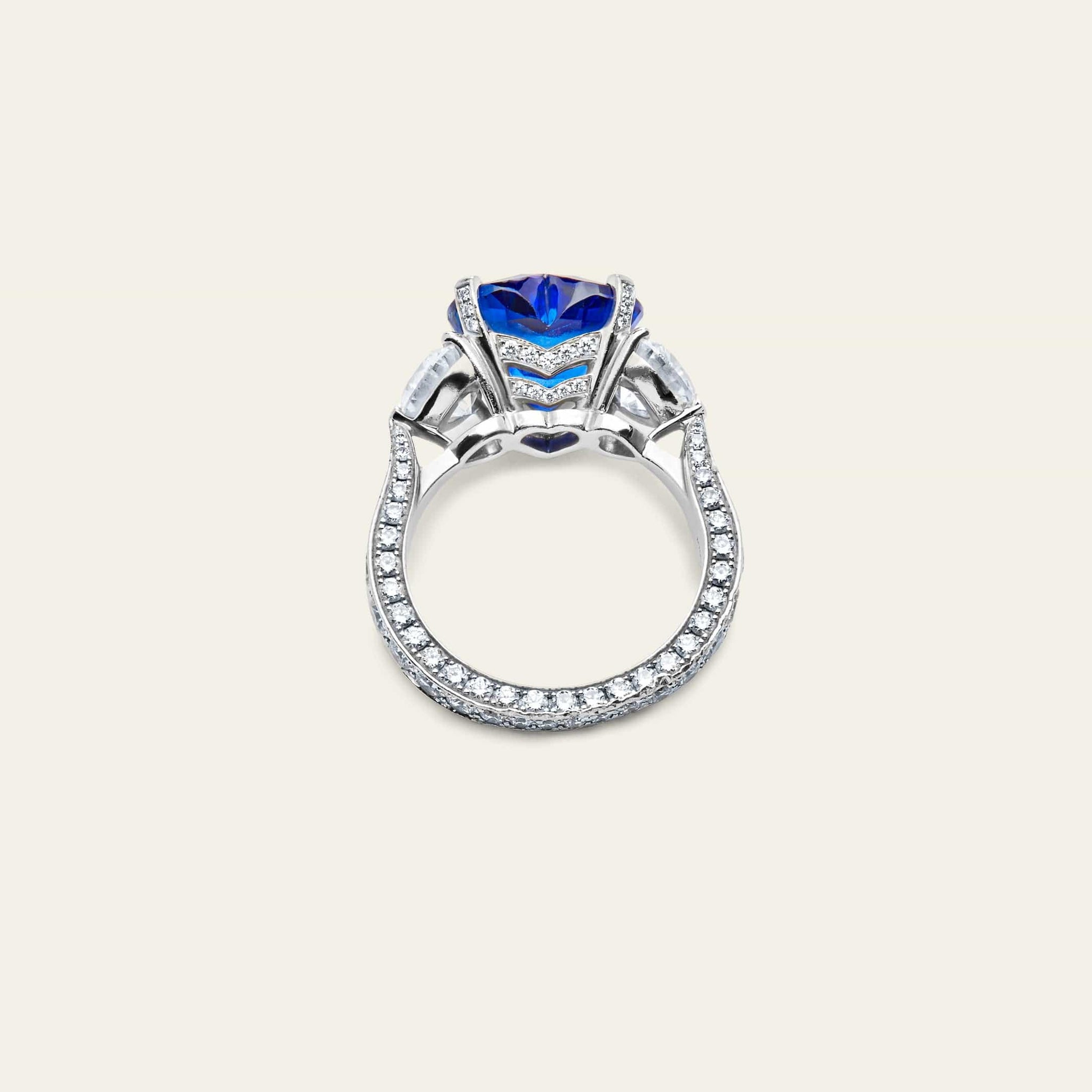 Graff Platinum Heart Shape Blue Sapphire and Diamond Promise Ring