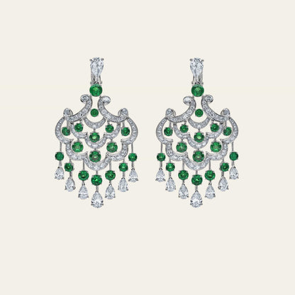 Graff White Gold Diamond and Emerald Chandelier Earrings