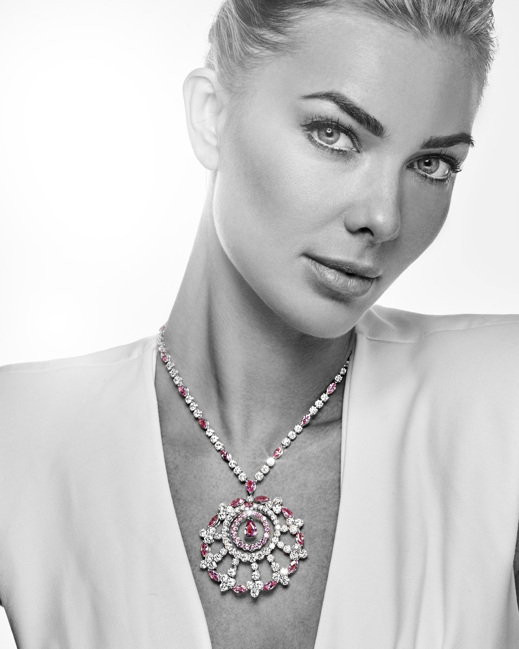 Graff White Gold Diamond and Pink Sapphire Large Snowflake Necklace