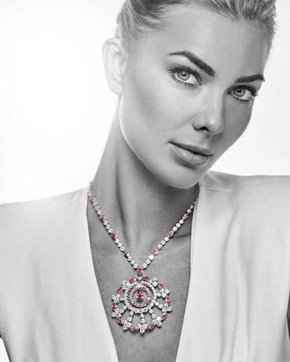 Graff White Gold Diamond and Pink Sapphire Large Snowflake Necklace