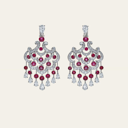 Graff White Gold Ruby and Diamond Chandelier Earrings