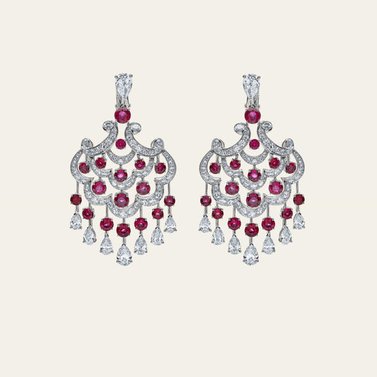 Graff White Gold Ruby and Diamond Chandelier Earrings