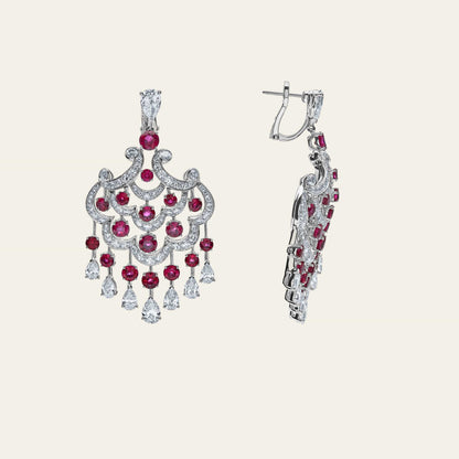 Graff White Gold Ruby and Diamond Chandelier Earrings