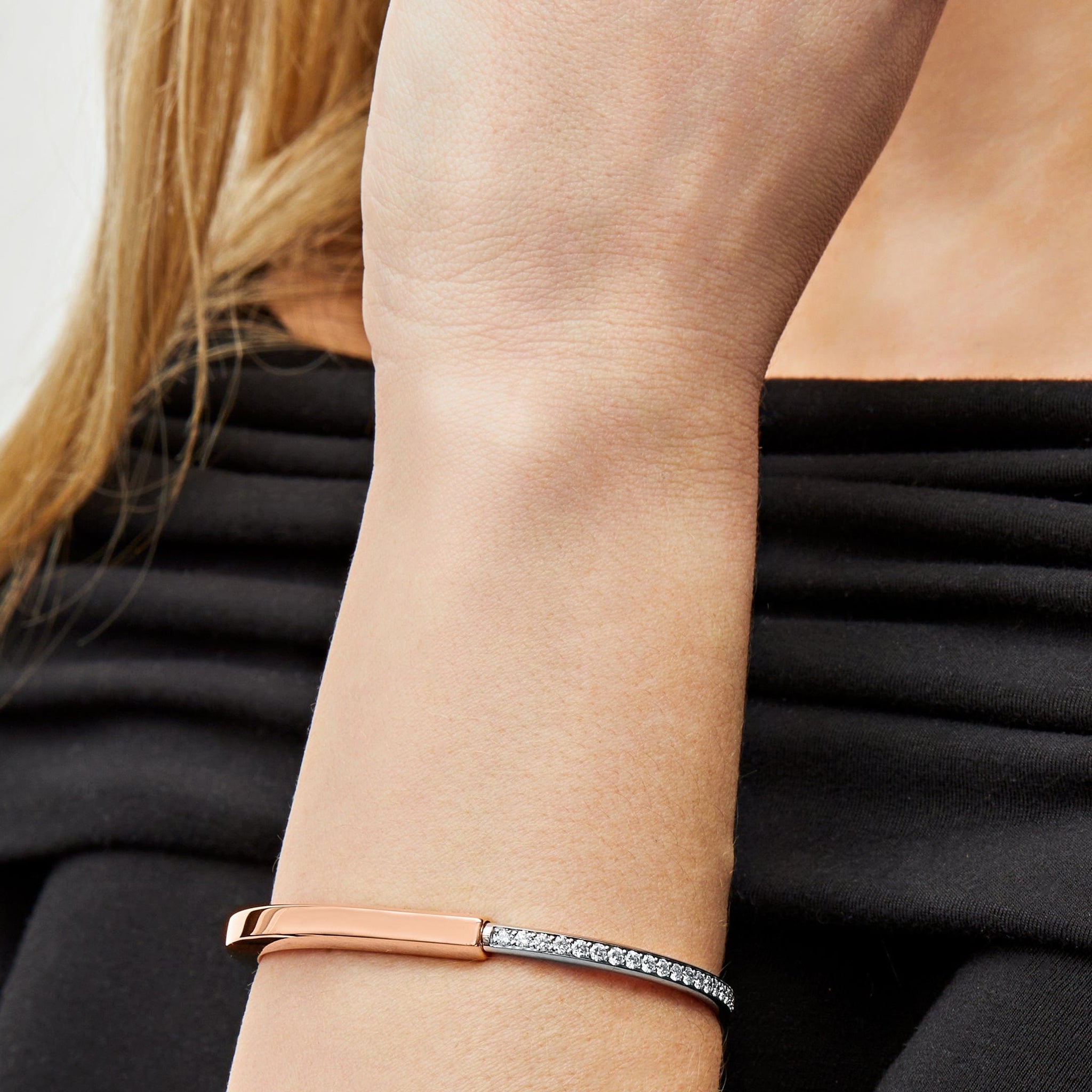 Tiffany & Co. Lock Bangle Rose Gold and White Gold with Half Pavé Diamonds 70158337
